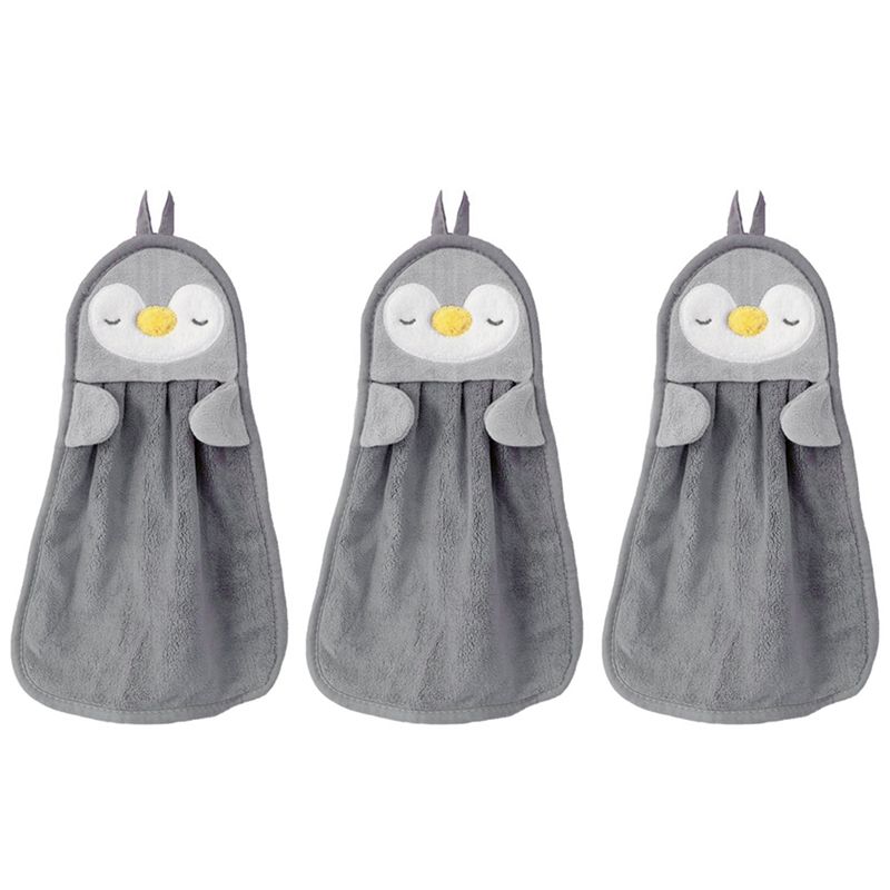 

A84E-3X Hand Towel Hanging Absorbent Baby Hand Towel Cute Penguin Duck Skin-Friendly Soft Children,Grey серый