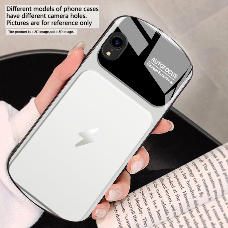 Gray background lightning For iPhone 17 16 15 14 13 Plus 12 mini 11 Pro Max XR Xs Max X 7 8 6S 22 20 Elliptical glass phone case