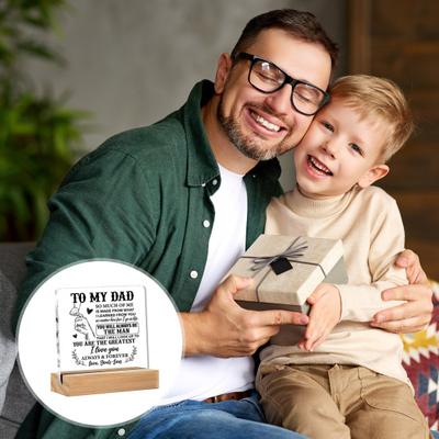 Yousheng Clear Acrylic Ornament with Wooden Base Father's Day Gift from Son Desk Decor Printed Transparent Acrylic Block Birthday Holiday Present for