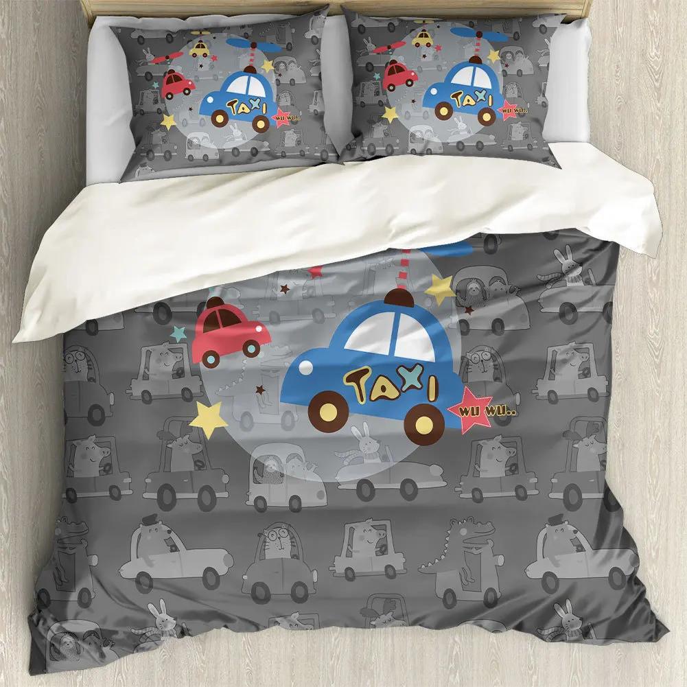 Carton Car Cover Toy Truck Bus Soft Duvet Cover Excavator Children Young Boys Young Girls Gifts Trafic Light Smal Animals Drive Bedrom Decor