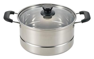 Pearl Metal Stainless Steel Deep Pot with Glass Lid, 22cm, with Strainer, Steamer, HC-529