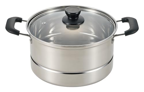

Pearl Metal Stainless Steel Deep Pot with Glass Lid, 22cm, with Strainer, Steamer, HC-529