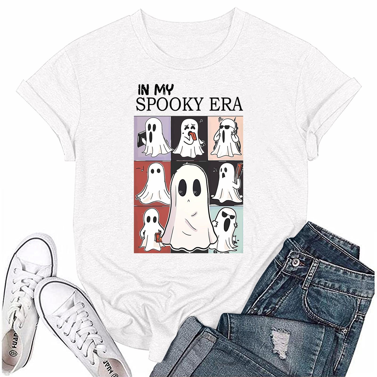 

Женский свободный свитер с круглым вырезом и короткими рукавами с принтом призрака на Хэллоуин XL белый