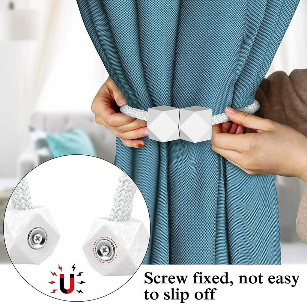 4pcs Magnetic Curtain Tiebacks Thick Rope Design Durable Plastic Holder for Bedroom Living Room Kitchen Window Decoration Accessory
