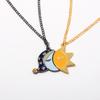 A Set Couple Sun and Moon Splicing Necklace Good Night Expression Pendant Necklace for Women Men Valentine's Day Gift