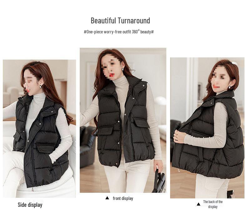 2025 Autumn/Winter Women's Korean Style Stand-Up Collar Down Cotton Vest - Short, Loose, Versatile Sleeveless Jacket