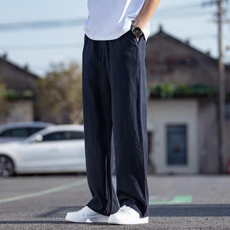 Linen pants men's thin cotton and linen pants autumn new straight loose wide-leg trousers men's casual pants