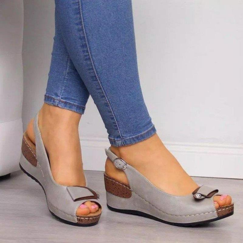 New fish mouth casual women's sandals wedge heel heightened medium heel women's shoes women's single shoes