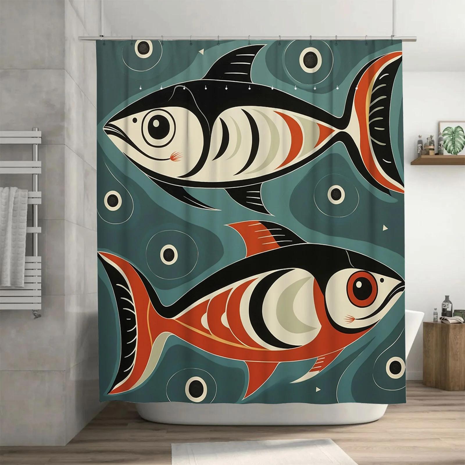 

Modern Artistic Colorful Fish Pattern Waterproof Shower Curtain For Stylish Bathroom Decor, Easy Install W60H190(CM)-1 Pcs