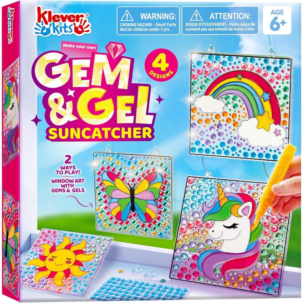 JOYFY 4PCS Window Art 2-in-1 Gems and Gels Suncatcher Diamond and Gels Arts & Crafts Toys for Kids Christmas Birthday Gifts