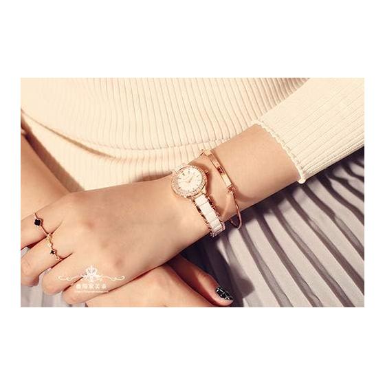 KIMIO K6121 Women's Watch Simple Watch White Ceramic Rose Gold Watch Band Diamond Dial Ladies Watch Watch for Women