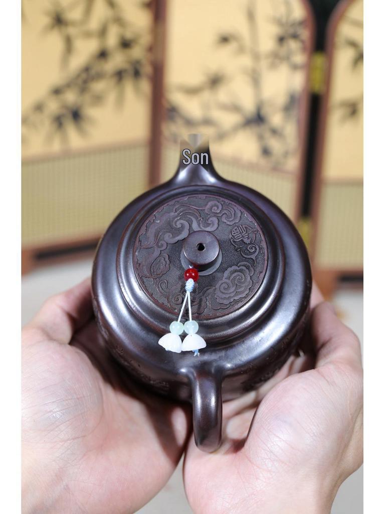 Handmade Yixing Zisha Teapot and Eight-Horses Gift Set by Famous Artist in Original Bronze Clay.