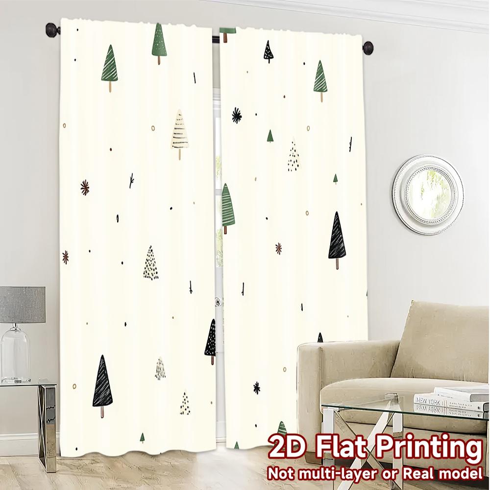2pcs,Curtains Cute Christmas Trees_a (3) Chic Pattern Curtains Fabric Curtains Holiday Ldeal for Bedroom & Various Living Spaces