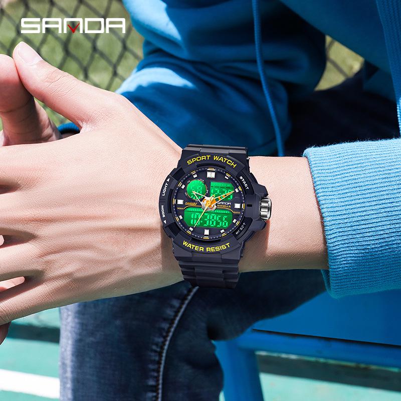 Sanda Trendy Men's Multifunction Waterproof Sports Watch with Large Dial and Dual Movement