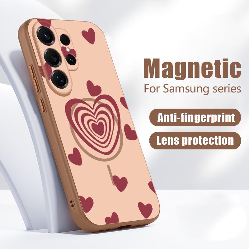 Magnetic For Magsafe Case For Samsung Galaxy S26 Ultra S25 Edge S24 Plus S23 FE S22 A17 A54 A55 A56 A57 5G Lovely Hearts Pattern Cover