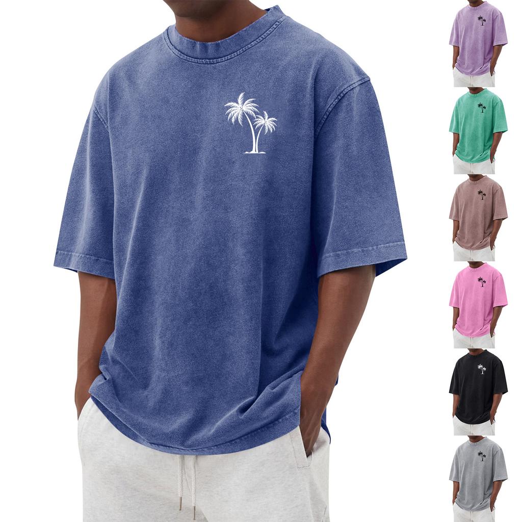 Men's Printed Round Neck T-Shirt Casual Sports Short-Sleeve Top