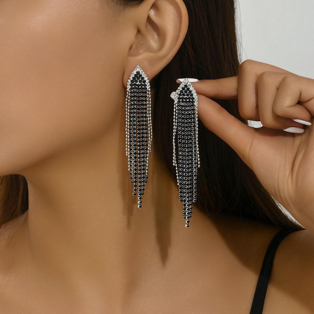 New Product Full Diamond Geometric Triangular Earrings, Long Exaggerated Fringed Earrings, Trendy Personalized Earrings, Women'S Exquisite