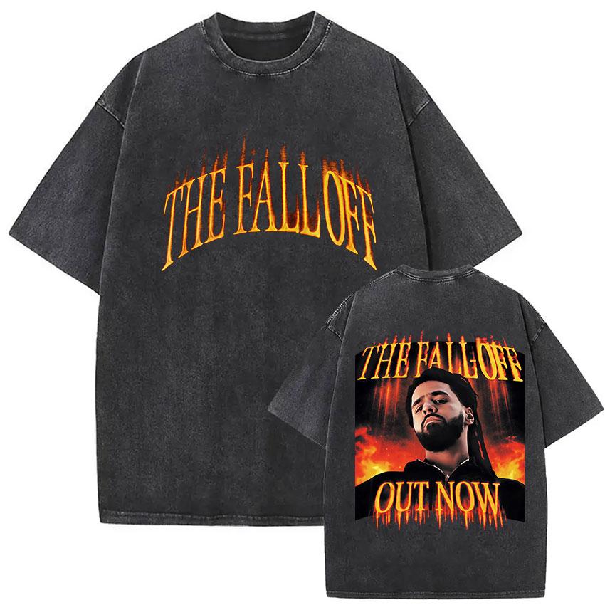 Vintage Washed J Cole T Shirts The Fall Off North America Tour Graphic Tshirt Unisexs Clothing Hip Hop Short Sleeve Tshirt