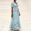2026 new European and American women's clothing perspective short-sleeved V-neck digital printing long dress flower fashion dress