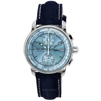 100 Jaar Chronograaf Leren Band IJsblauw Wijzerplaat Kwarts 86704 Herenhorloge