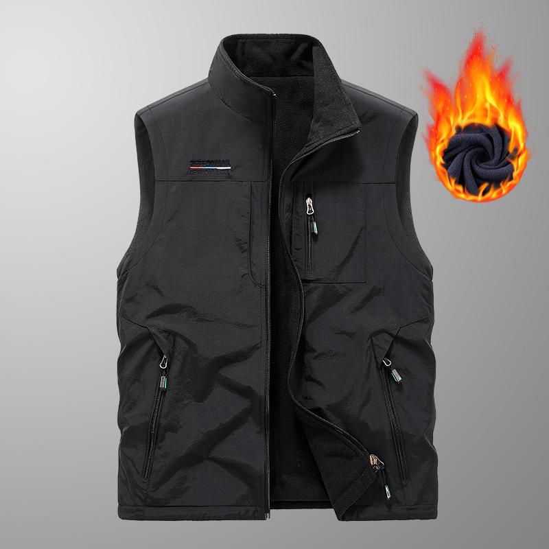 Pánská podzimní/zimní oboustranná vesta: Venkovní stojací obojek pro rybaření, fotografování a další (Model 1906)