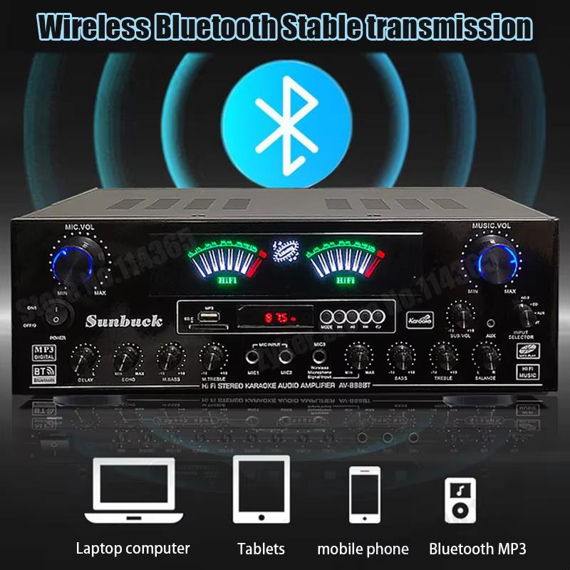 888BT HiFi Digital Bluetooth Amplifiers Dynamic Screen Stereo Sound AMP For Home Car Meeting Karaoke Cinema Max 4000W
