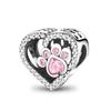copper Cute Pink flowers Heart Pendant Bead Charms Compatible With 4MM hole diamete Charm Bracelets for Women Do It Yourself Jewellery Making Gift