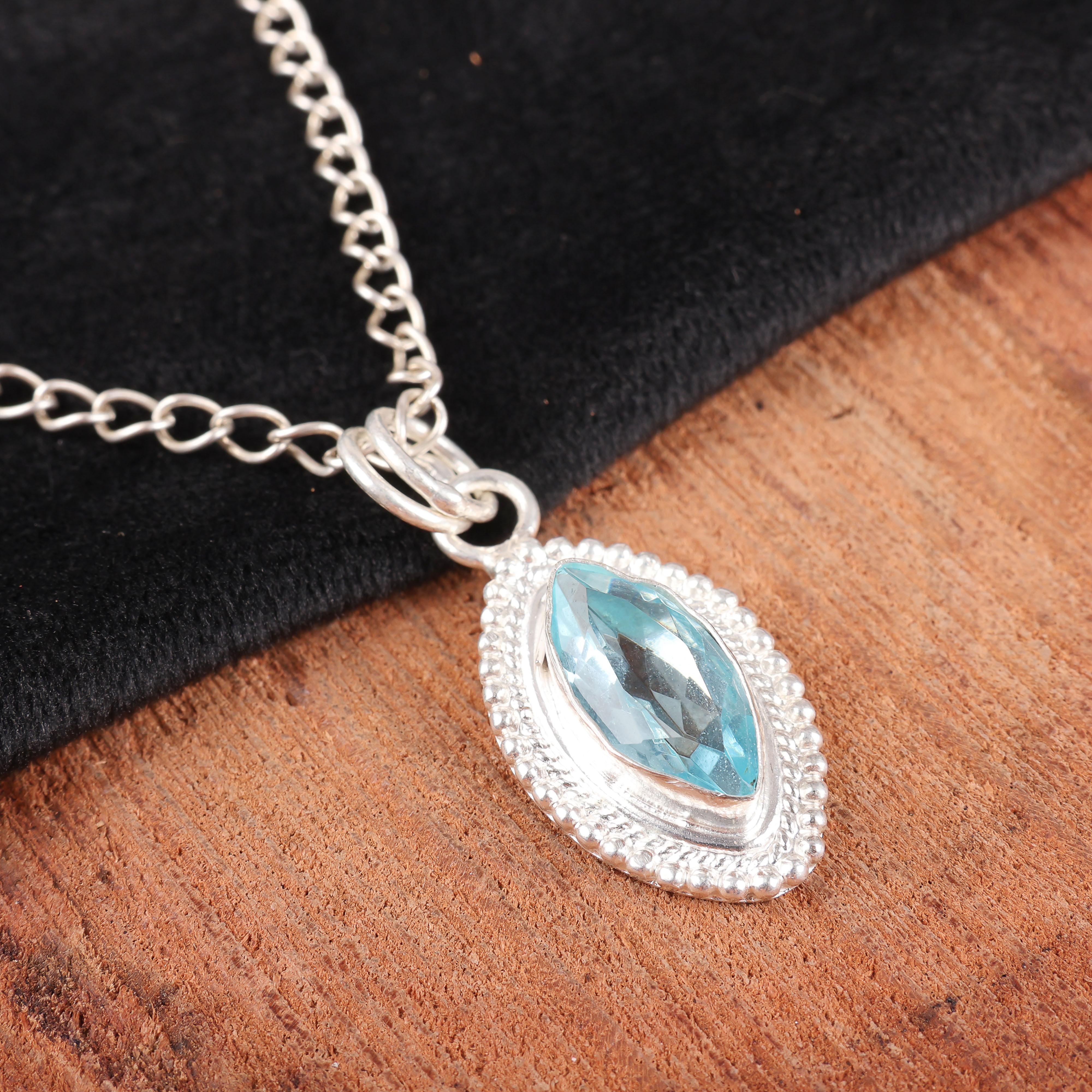 

Подвеска с драгоценным камнем Голубой Топаз, Ювелирные изделия ручной работы, Ювелирные изделия из стерлингового серебра 925 пробы, Богемная подвеска для свадебного подарка 1.43 inches синий