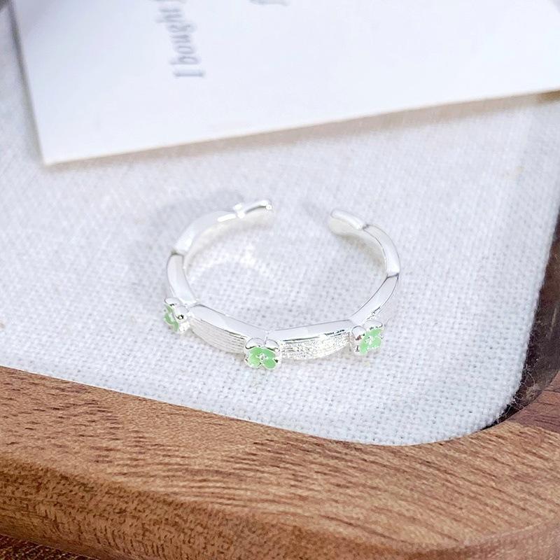 

Caibao Four-Leaf Clover Series Full Of Diamonds Zircon Cool Feeling Open Ring Small Fresh Niche Light Luxury High Sense Ring Adjustable opening