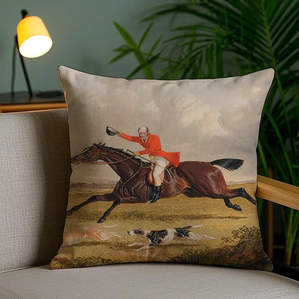 Rider Horse Painting Pillow Case Silky Elegant Comfort Sofa Bed Invisible Zipper