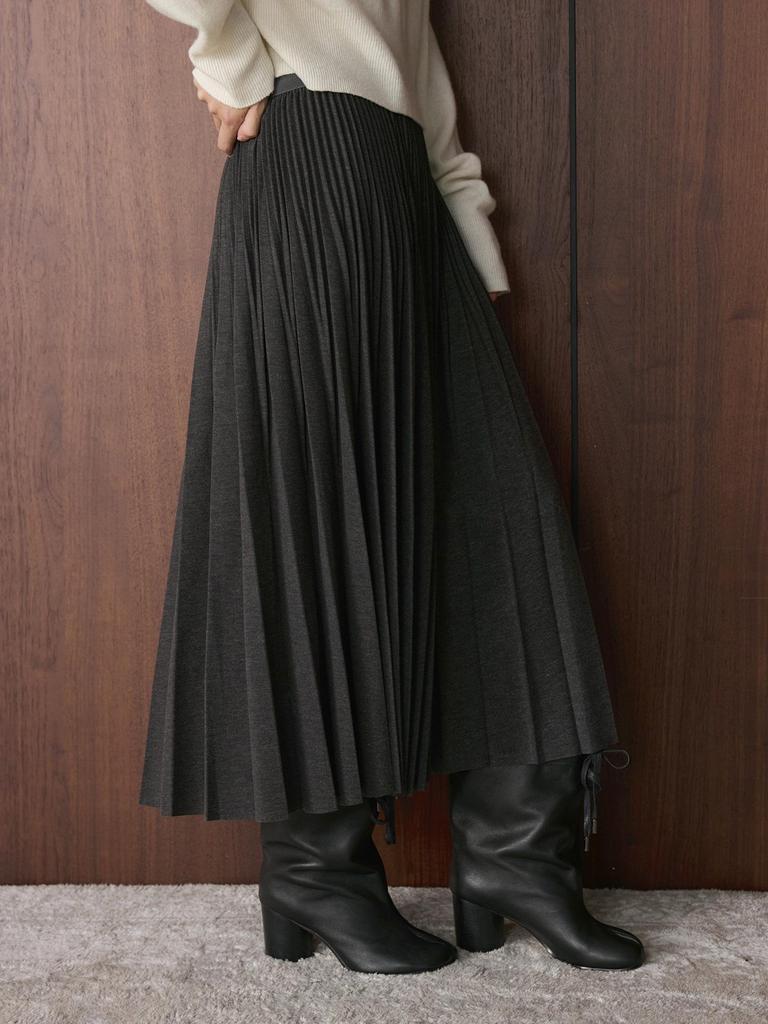 Xu Man Winter Korean Retro High-Waist Pleated A-Line Long Skirt for Women