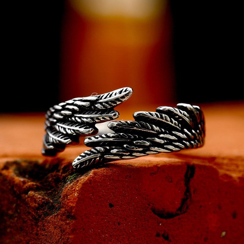 Minimalist Wing Design Stainless Steel Ring Vintage Viking Style Titanium Steel Band