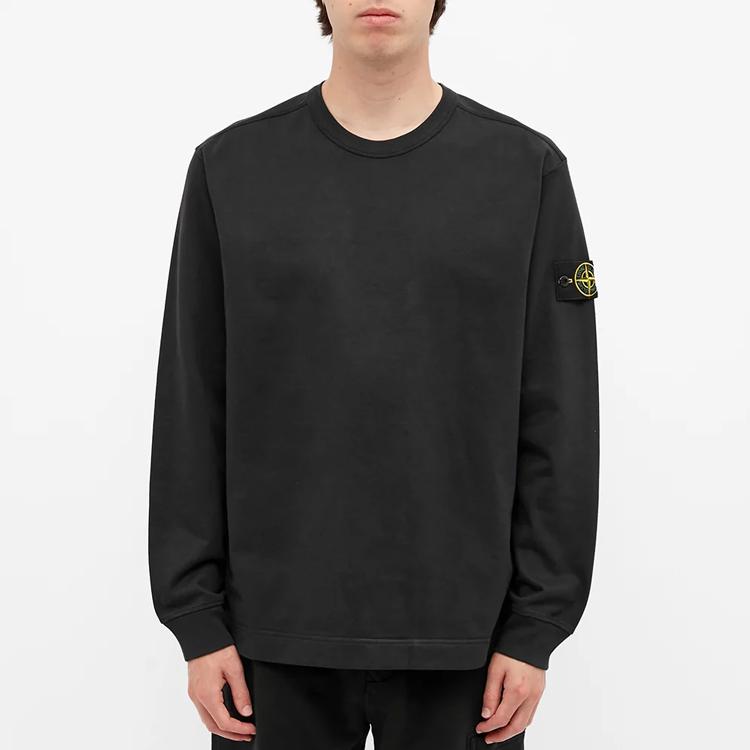 Stone Island Long Sleeve Solid Color Compass Badge Crewneck Sweatshirt Men sweatshirt Black 731564450-V0029