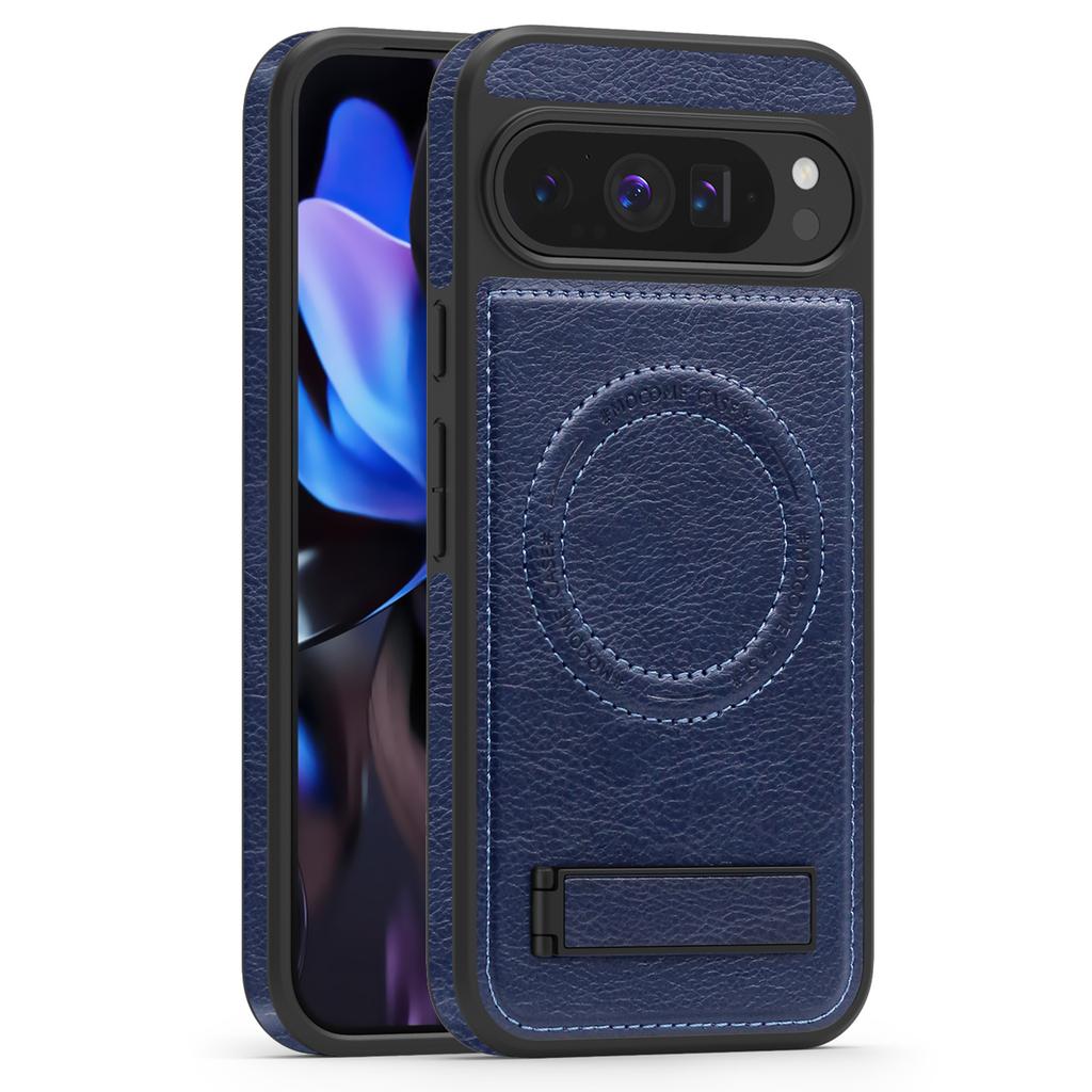 For Google Pixel 9 Pro XL Case Compatible with MagSafe Kickstand Leather Phone Back Cover