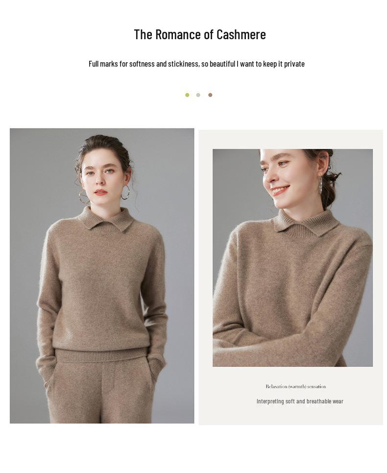 Women's Doll Collar Cashmere Sweater - 2025 Winter Collection: Solid Color, Base Layer, Gentle Style, Loose Fit, Slimming, Warm