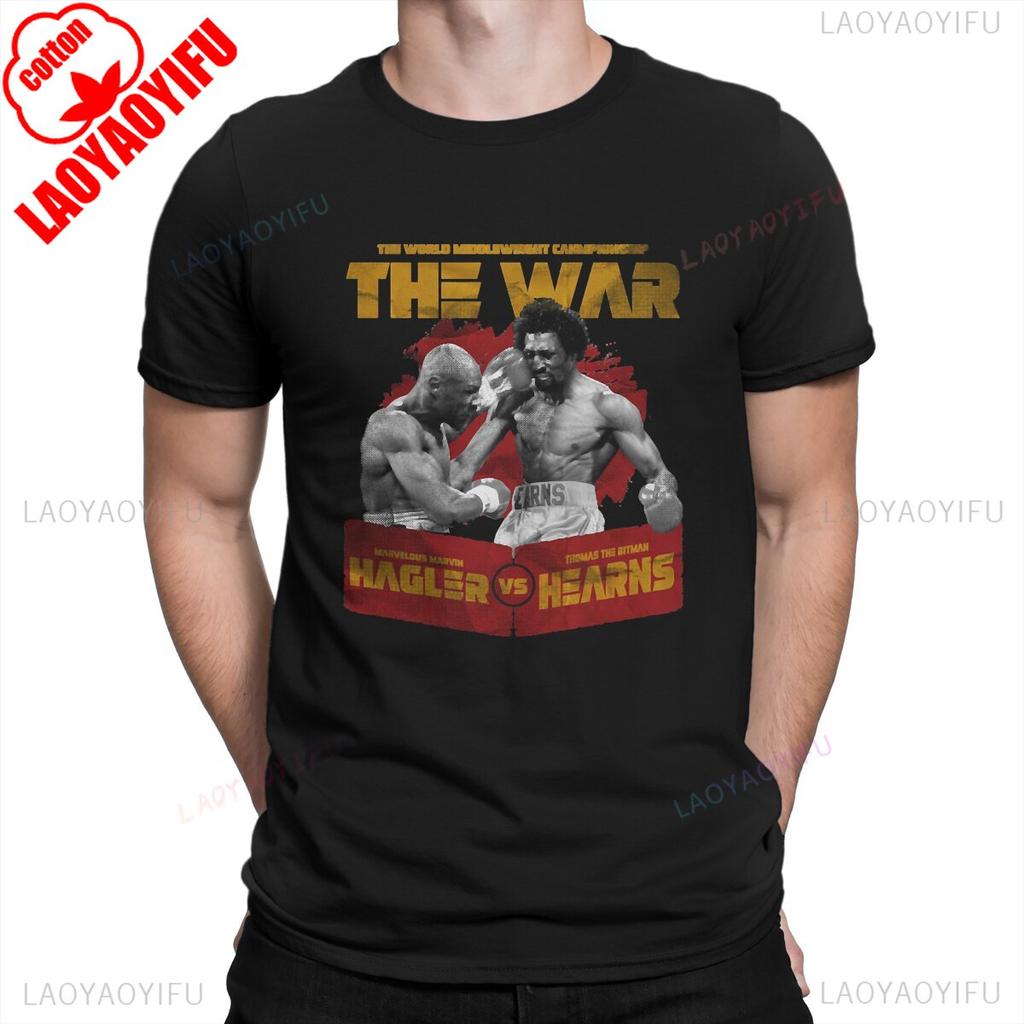 T-shirt de Boxe Hagler Vs Hearns Unisexe Pour Unisexe Unisexe Vintage Coton Graphique Col Rond Manches Courtes Souvenir Sportif
