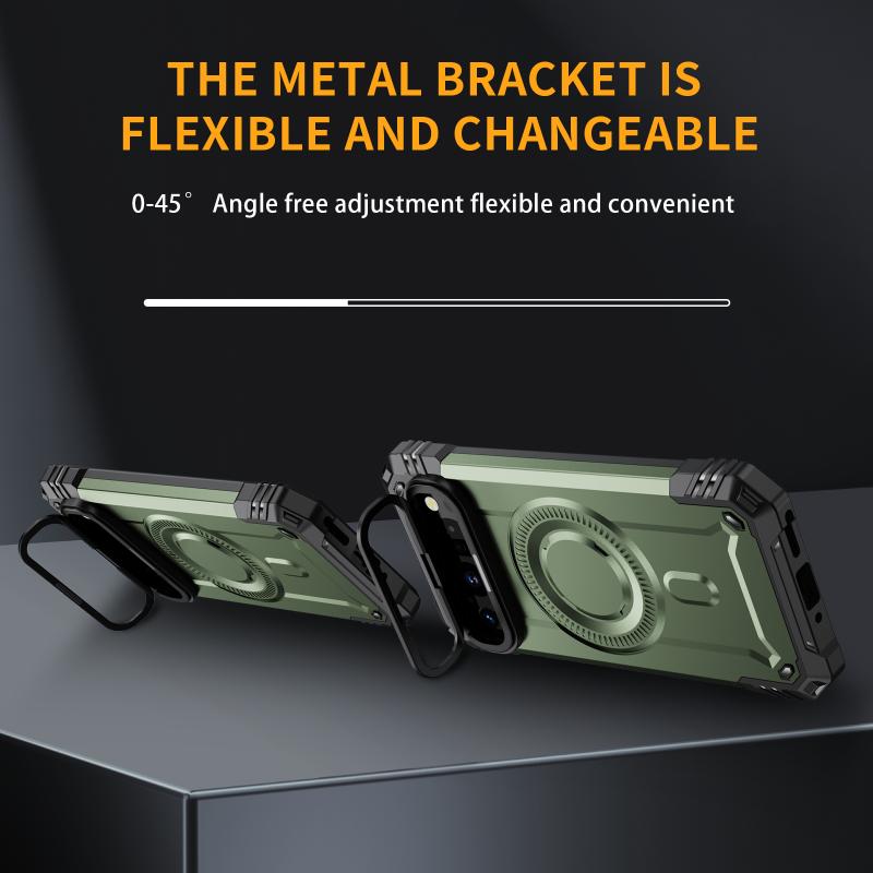 Armor Shockproof Matte Camera Stand Protection Phone Case for Google Pixel 9 Pro XL Military Magnetic Wireless Charge Hard Cover