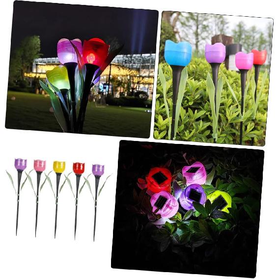 balacoo Garden Solar Lights Decorative 5pcs Tulip Design Solar Lawn Light Solar-Powered Ground Lamps Led Stake Lights for Outdoor Night Lighting