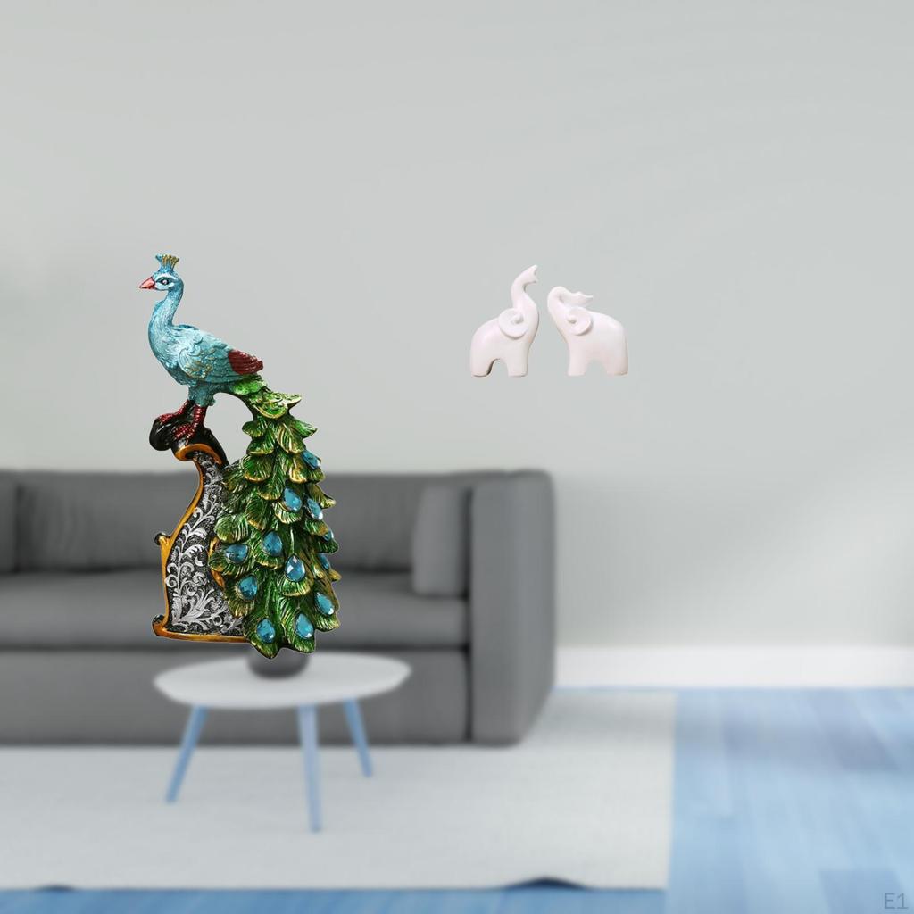 Elegant Animal Sculpture Collection Featuring Peacock And Elephant Statues Unique Tabletop Ornaments