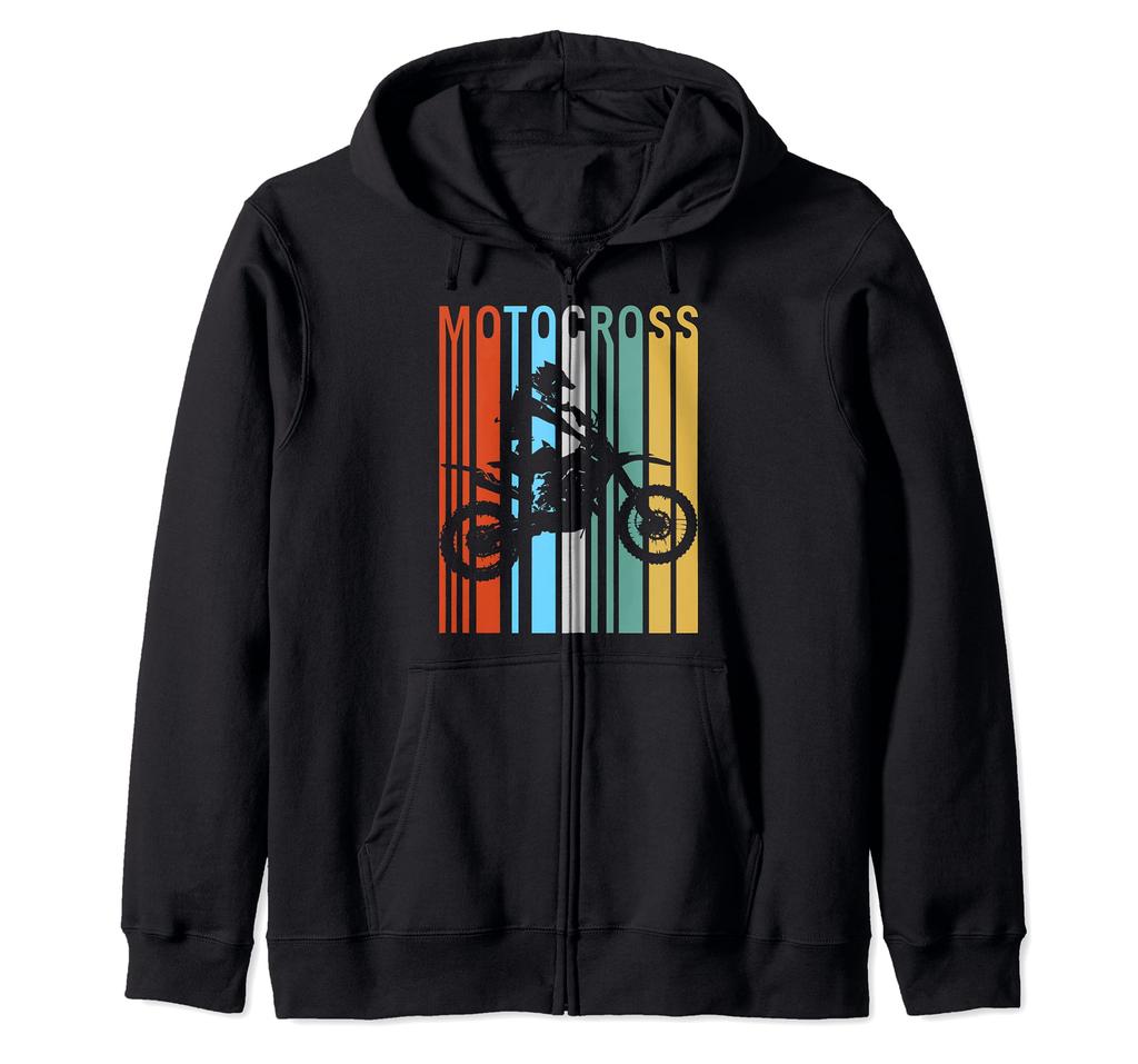 Vintage Motocross Dirt Rider Retro Bike Zip Hoodie