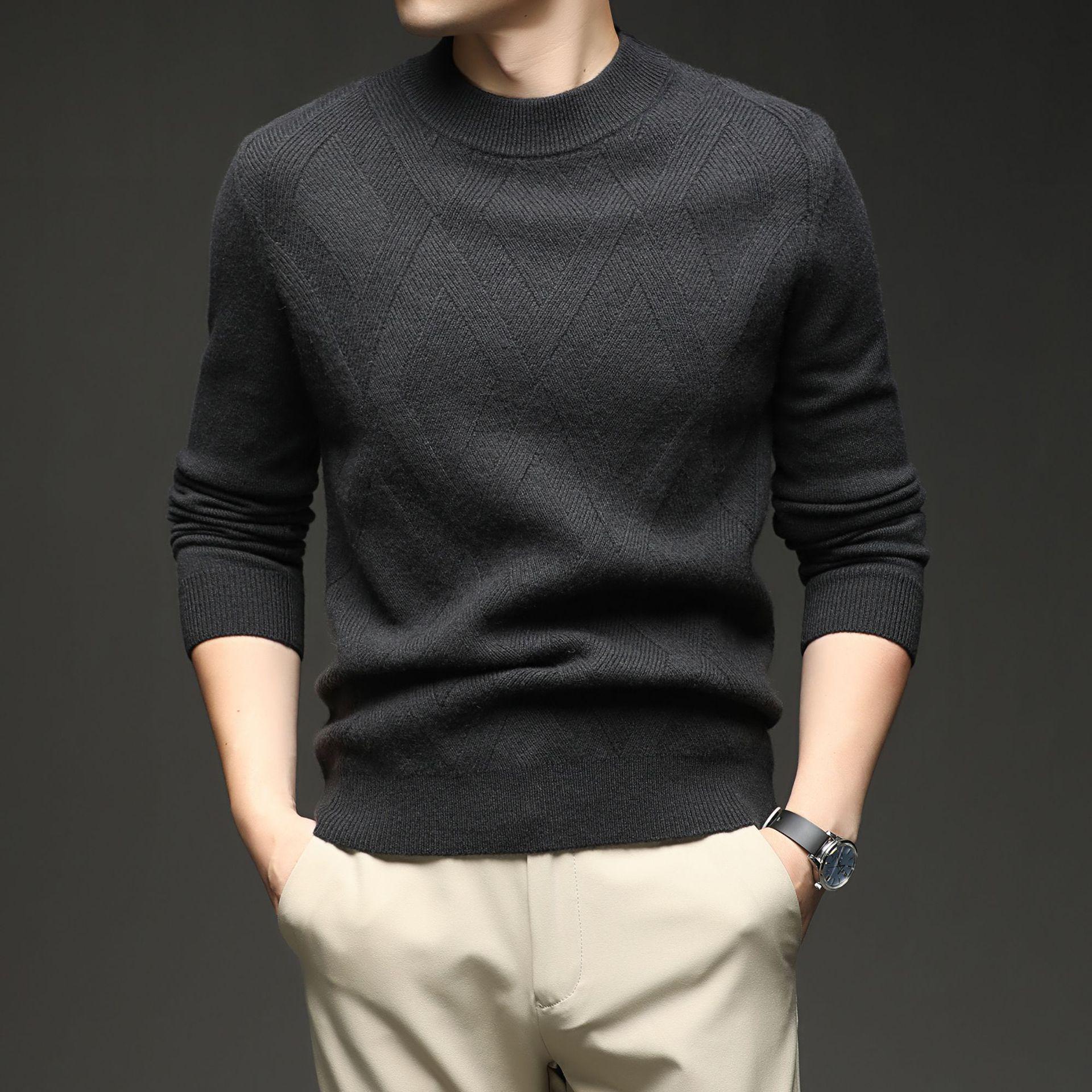 Men s 2025 Winter Thick Wool Round Neck Pullover Sweater M