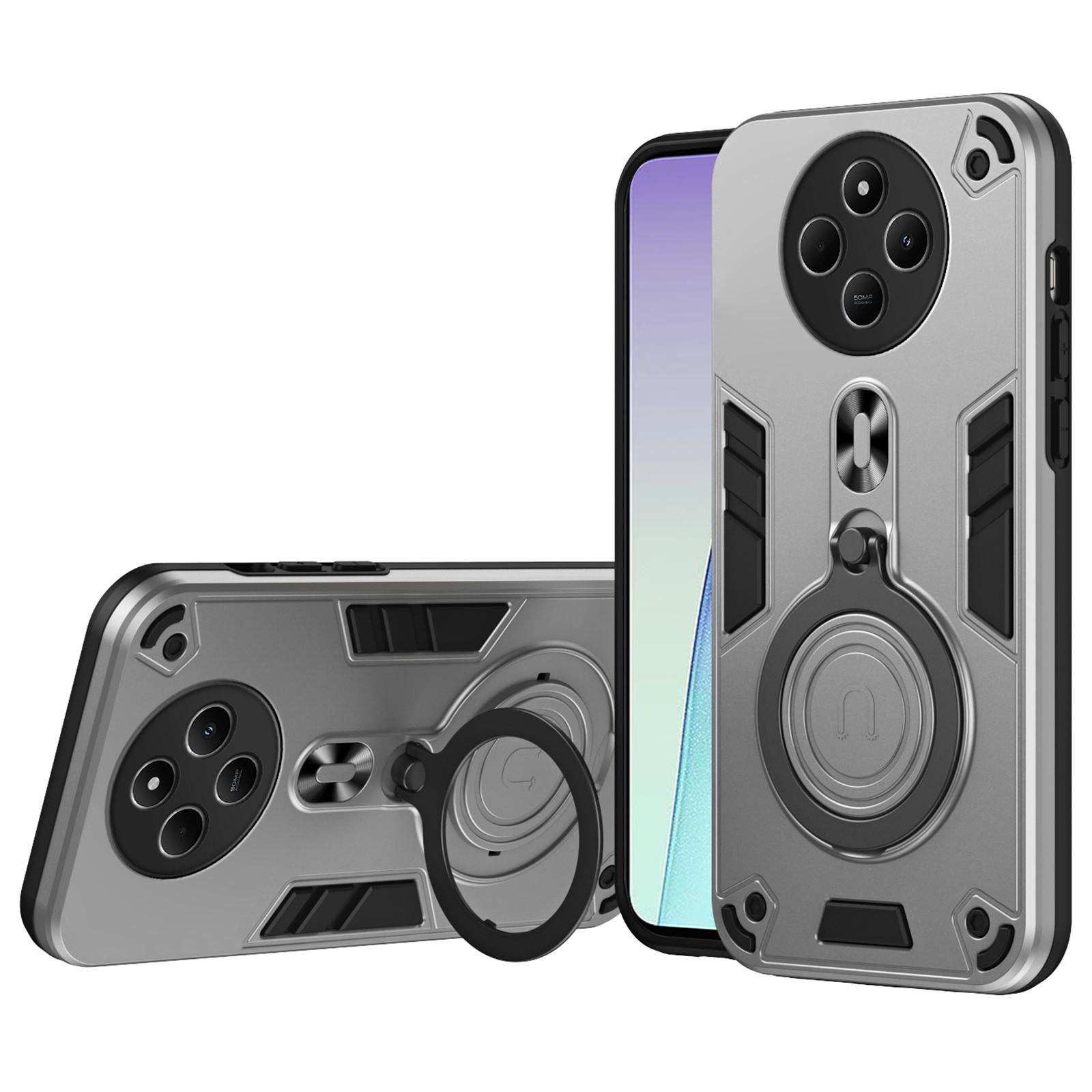 

Phone Case For Xiaomi Redmi 14C 4G/14R 5G/Poco C75 4G PC+TPU Drop Protection Back Cover with Rotatable Kickstand Silver