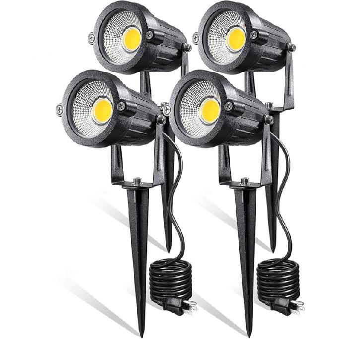 LED Landscape Lights,5W 120V AC Outdoor Pathway Garden Yard Spotlight,IP65 Waterproof Garden Flood Light,Outdoor Spotlight with Stake,UL Cord 5-ft