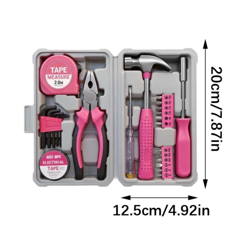 Set di 23 Pezzi di Attrezzi per la Riparazione Domestica in Acciaio Rosa con Manici Morbidi per Fai da Te e Manutenzione Domestica