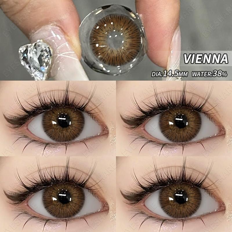 EYESHARE Brown Colored Contact Lens Natural Soft Contact Lenses for Eyes Fashion Decoration 14.2mm Yearly 2pcs=1 Pair