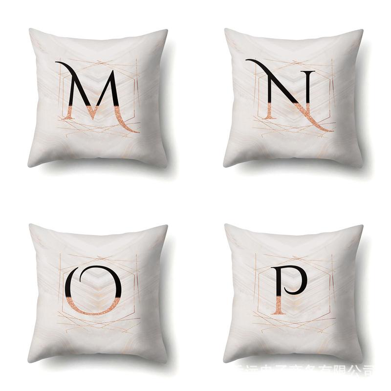 Polyester Pillow Case Black Gold Watercolor Home Furnishing 26 English Letters Printed Waist Cushion Sofa Pillow Case