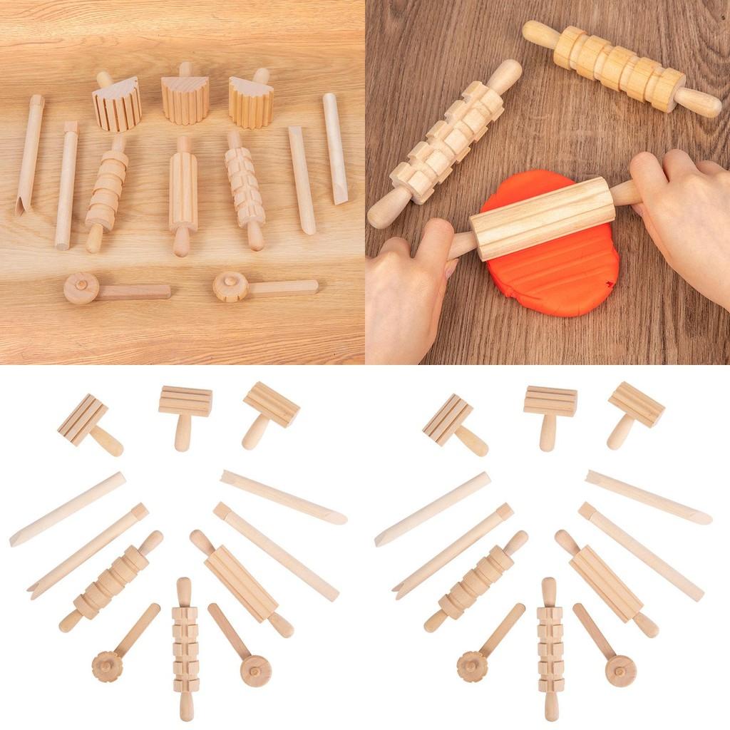 Wooden Pasta Rolling Pin With Textured Surface For Kids Diy Craft And Play