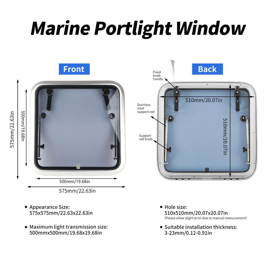 Boat Porthole Window Heavy Duty External Push Type Waterproof Portlight Hatch Window for Marine Yacht RV Boat Opening Portlight