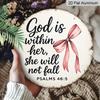 2D Flat - [2D Flat]1pc 7.87 X 7.87Inch (20 X 20Cm) Exquisite Metal Poster. Pink Bow & Inspirational Bible Verse God Is Within Her, She Will Not Fall