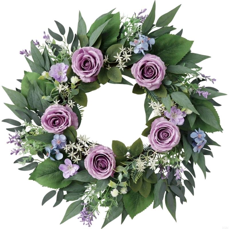 Artificial Purpler Rose Wreath Realistic Rose Flower Wreath with for Wedding Party Inside and Outside Decoration